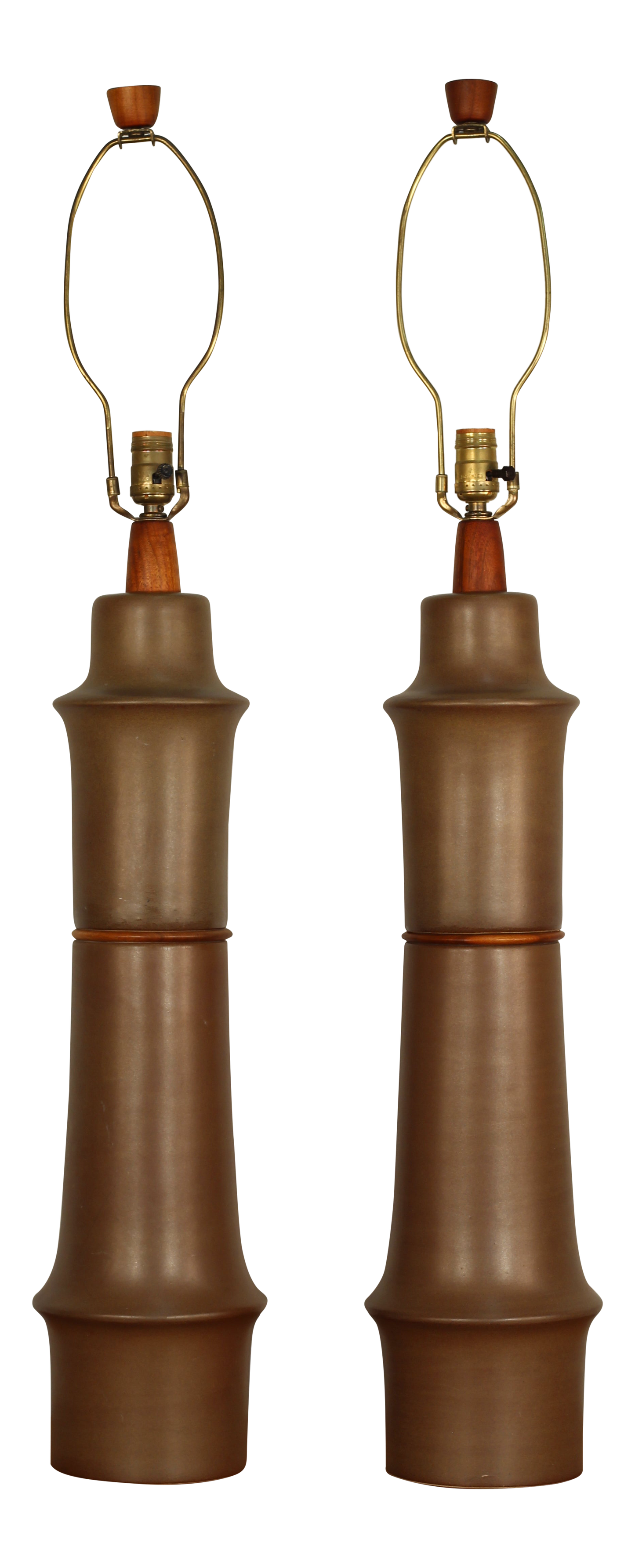 Martz Ceramic Lamps With Teak Accents - a Pair