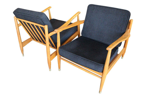 Danish Modern Oak Lounge Chairs - A Pair