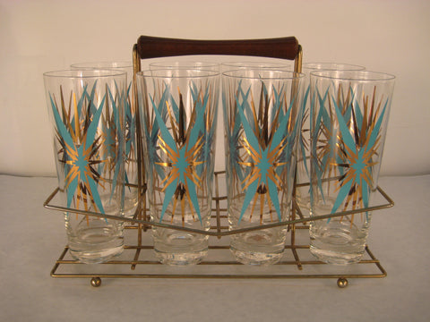 Set 8 Atomic Starburst Glasses with Caddy