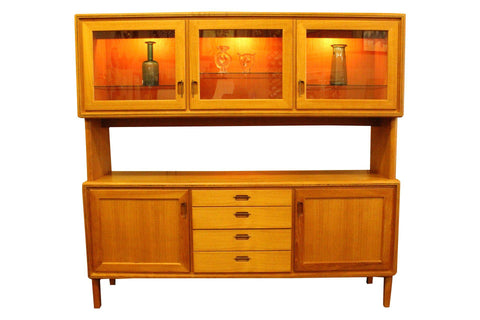 Danish Teak & Rosewood Credenza With Lighted Hutch
