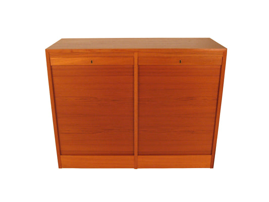 Teak Danish Locking File Cabinet with Tambour Doors