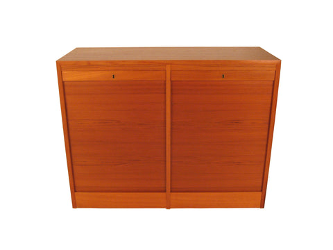 Teak Danish Locking File Cabinet with Tambour Doors
