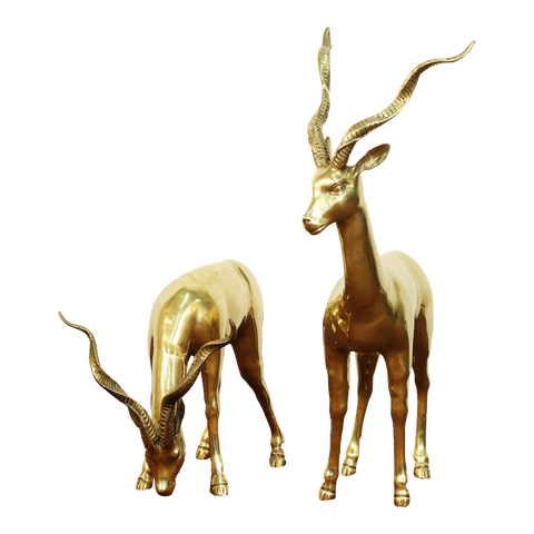 Vintage Brass Antelope Statues Sculptures- Set of 2